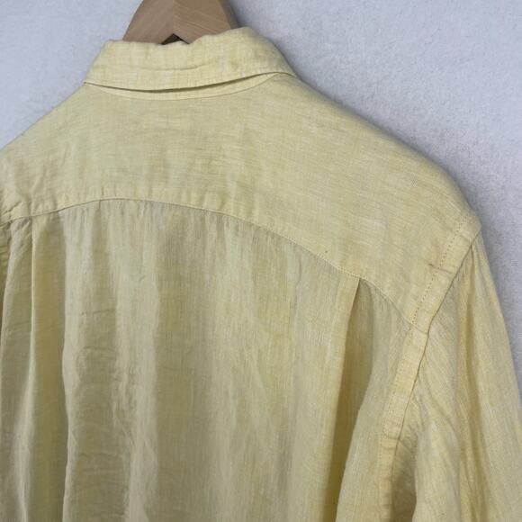 UNIQLO Shirt Mens L 100% Premium Linen Lightweight Button Up Long Sleeve Yellow - Picture 8 of 13
